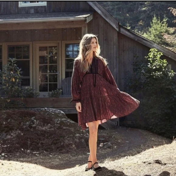 DOEN Azalea Floral Long Sleeve Dress Boho Festival Cottagecore Large